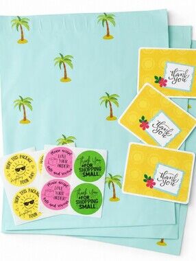 Tropical Packaging Bundle | Thank You Cards + Stickers + Polymailers | 50 Items